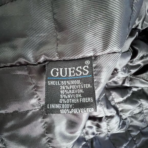 Guess Men Hooded Coat Wool Blend Size MEDIUM Black Full Zip Lined Thermal Jacket - Picture 5 of 8